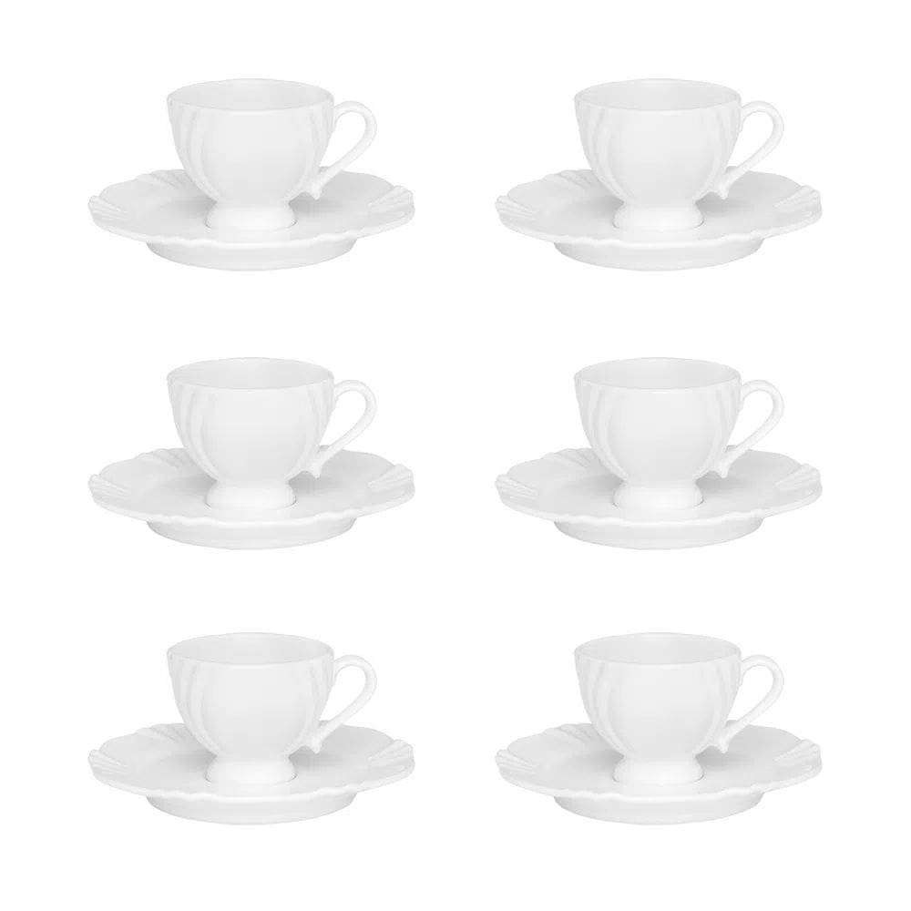Conjunto de Xícara de Café com Pires 06 Peças Soleil White Oxford