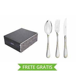 Faqueiro Renascença 101 Peças em Aço Inox e Detalhes em Ouro com Facas de Mesa e Estojo de Madeira Tramontina 66929/232