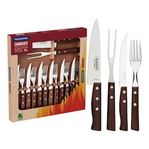 Jogo de Talheres para Churrasco 14 Peças em Aço Inox com Cabo Madeira Natural Tramontina 22299/011
