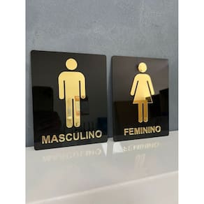 kit 2 Placas Acrílico Espelhado Para Porta Banheiro Feminino e Masculino