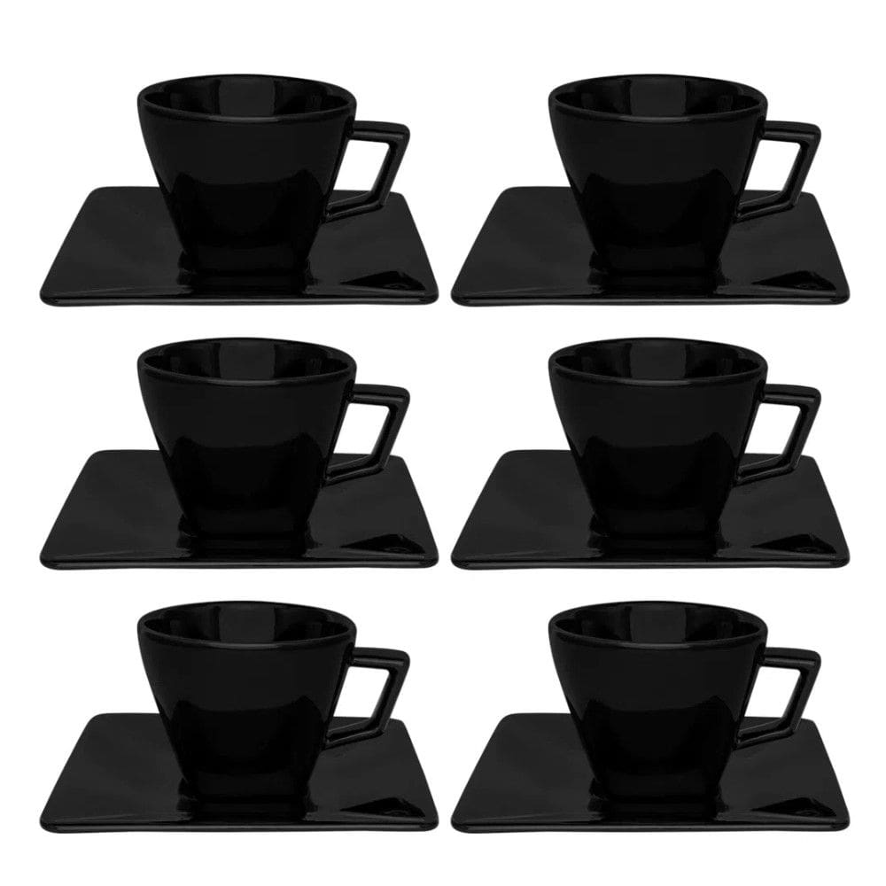 Conjunto de Xícara de Chá com Pires 06 Peças Quartier Black Oxford