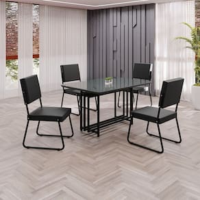 Conjunto Sala de Jantar Mesa 120x90cm Base Pérola Tampo MDF Laca com Vidro Napoli Preto