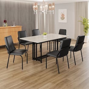 Conjunto Sala de Jantar Mesa 160x90cm Base Pérola Tampo MDF com Vidro Malibu Preto Fosco