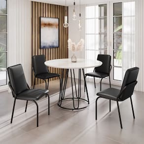 Conjunto Sala de Jantar Mesa Redonda 100cm Base Omega Tampo MDF Laca com Vidro Malibu Preto