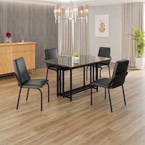 Conjunto Sala de Jantar Mesa 120x90cm Base Pérola Tampo MDF  com Vidro Malibu Preto Fosco