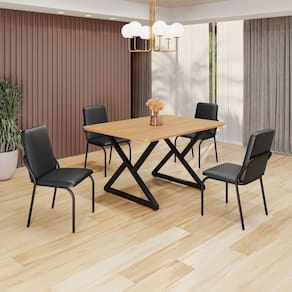 Conjunto Sala de Jantar Mesa 120x90cm Base Império Tampo MDF Malibu Preto