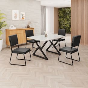 Conjunto Sala de Jantar Mesa 120x90cm Base Império Tampo MDF Laca com Vidro Napoli Preto