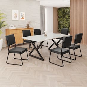 Conjunto Sala de Jantar Mesa 160x90cm Base Império Tampo MDF Laca com Vidro Napoli Preto