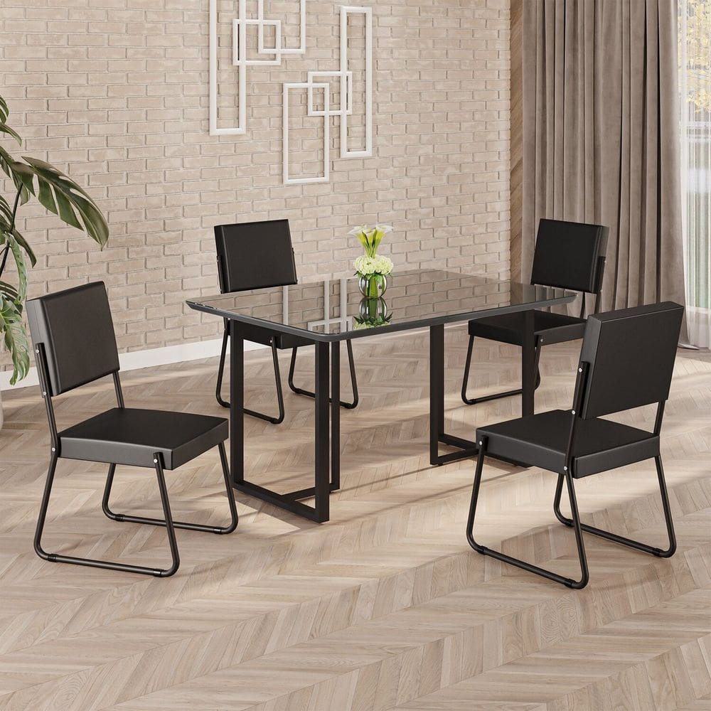 Conjunto Sala de Jantar Mesa 120x90cm Base Lunna Tampo MDF Laca com Vidro Napoli Preto