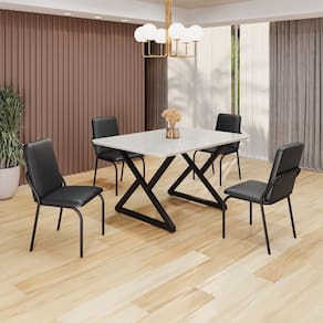 Conjunto Sala de Jantar Mesa 120x90cm Base Império Tampo MDF Laca com Vidro Malibu Preto