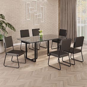 Conjunto Sala de Jantar Mesa 160x90cm Base Lunna Tampo MDF Laca com Vidro Napoli Preto