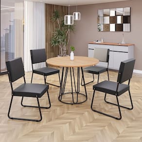 Conjunto Sala de Jantar Mesa Redonda 100cm Base Omega Tampo MDF Napoli Preto