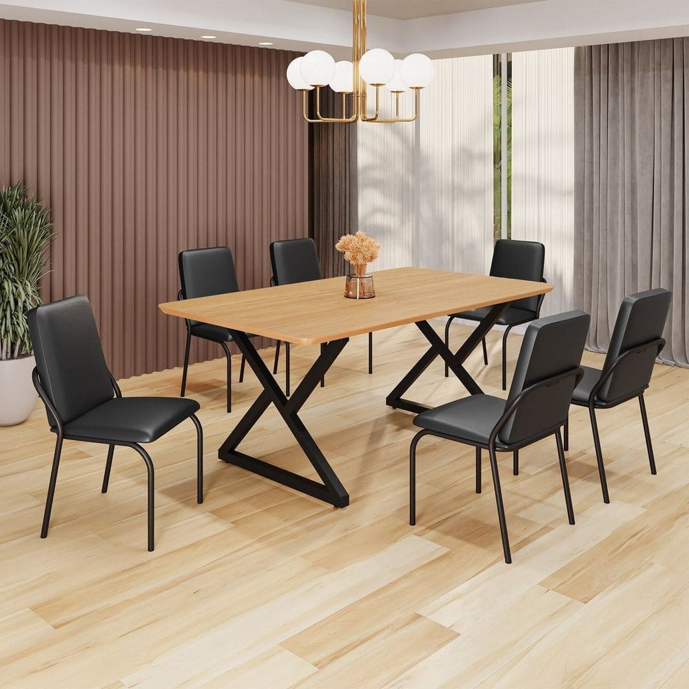 Conjunto Sala de Jantar Mesa 160x90cm Base Império Tampo MDF Malibu Preto