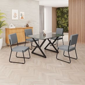 Conjunto Sala de Jantar Mesa 120x90cm Base Império Tampo MDF Laca com Vidro Napoli Grafite /Preto