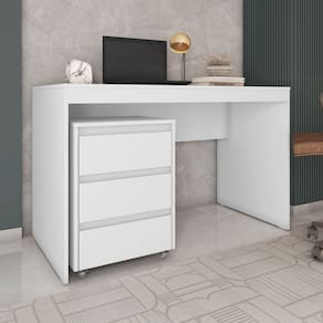 Conjunto Escrivaninha Mesa e Gaveteiro com Rodízios 3 Gavetas Cáli Branco