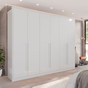 Guarda-Roupa 6 Portas 1 Gaveta Anápolis 100% MDF Branco Neve