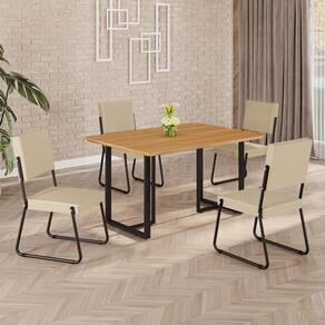 Conjunto Sala de Jantar Mesa 120x90cm Base Lunna Tampo MDF Napoli Creme / Preto