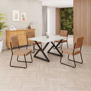 Conjunto Sala de Jantar Mesa 120x90cm Base Império Tampo MDF Laca com Vidro Napoli marrom / preto