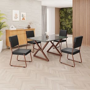 Conjunto Sala de Jantar Mesa 120x90cm Base Império Tampo MDF Laca com Vidro Napoli Preto / Marrom