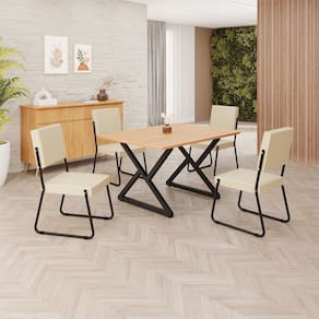 Conjunto Sala de Jantar Mesa 120x90cm Base Império Tampo MDF  Napoli Creme/Preto