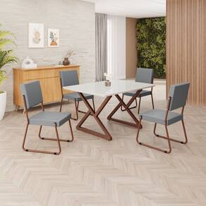 Conjunto Sala de Jantar Mesa 120x90cm Base Império Tampo MDF Laca com Vidro Napoli Grafite / Marrom