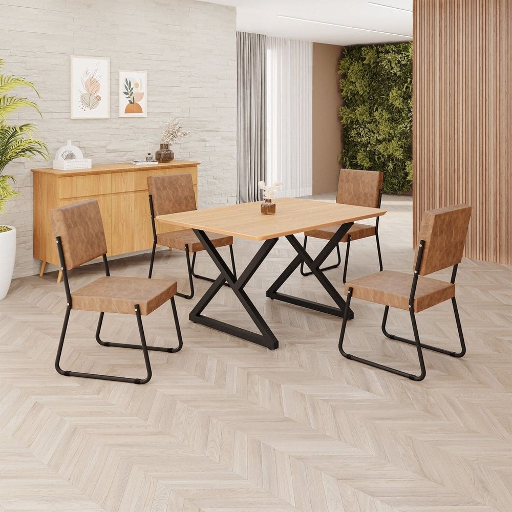 Conjunto Sala de Jantar Mesa 120x90cm Base Império Tampo MDF  Napoli Marrom/Preto