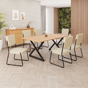 Conjunto Sala de Jantar Mesa 160x90cm Base Império Tampo MDF Napoli Creme / Preto