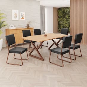 Conjunto Sala de Jantar Mesa 160x90cm Base Império Tampo MDF  Napoli Preto  / Marrom