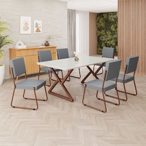 Conjunto Sala de Jantar Mesa 160x90cm Base Império Tampo MDF Laca com Vidro Napoli Grafite / Marrom