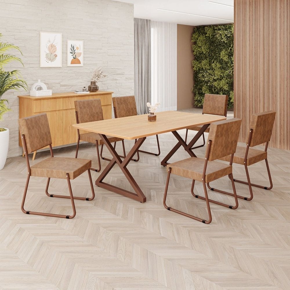 Conjunto Sala de Jantar Mesa 160x90cm Base Império Tampo MDF Napoli Marrom