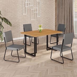 Conjunto Sala de Jantar Mesa 120x90cm Base Lunna Tampo MDF Napoli Grafite / Preto