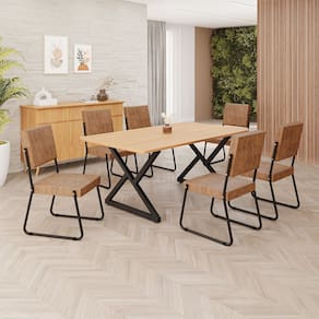 Conjunto Sala de Jantar Mesa 160x90cm Base Império Tampo MDF  Napoli Marrom /Preto