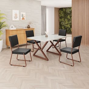 Conjunto Sala de Jantar Mesa 120x90cm Base Império Tampo MDF Laca com Vidro Napoli Preto / Marrom