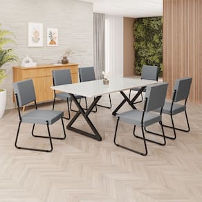 Conjunto Sala de Jantar Mesa 160x90cm Base Império Tampo MDF Laca com Vidro Napoli Grafite /Preto