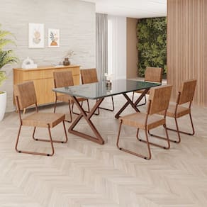 Conjunto Sala de Jantar Mesa 160x90cm Base Império Tampo MDF Laca com Vidro Napoli Marrom