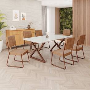 Conjunto Sala de Jantar Mesa 160x90cm Base Império Tampo MDF Laca com Vidro Napoli Marrom