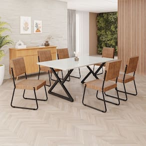 Conjunto Sala de Jantar Mesa 160x90cm Base Império Tampo MDF Laca com Vidro Napoli marrom / preto