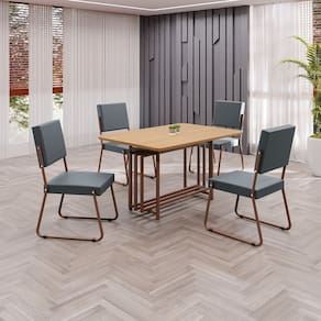 Conjunto Sala de Jantar Mesa 120x90cm Base Pérola Tampo MDF Napoli Grafite / Marrom