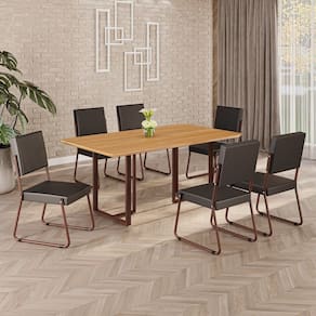 Conjunto Sala de Jantar Mesa 160x90cm Base Lunna Tampo MDF Napoli Preto / Marrom