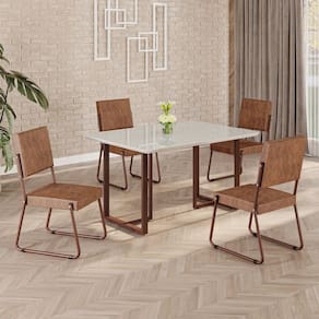 Conjunto Sala de Jantar Mesa 120x90cm Base Lunna Tampo MDF Laca com Vidro Napoli Marrom
