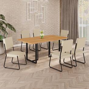 Conjunto Sala de Jantar Mesa 160x90cm Base Lunna Tampo MDF Napoli Creme / Preto