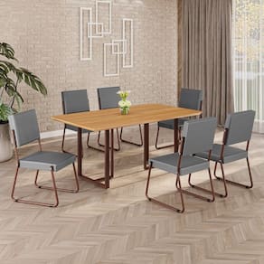 Conjunto Sala de Jantar Mesa 160x90cm Base Lunna Tampo MDF Napoli Grafite / Marrom