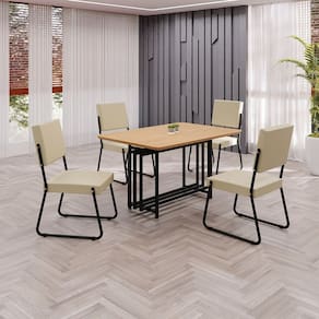 Conjunto Sala de Jantar Mesa 120x90cm Base Pérola Tampo MDF Napoli Creme / Preto