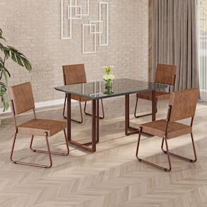 Conjunto Sala de Jantar Mesa 120x90cm Base Lunna Tampo MDF Laca com Vidro Napoli Marrom