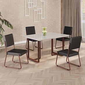 Conjunto Sala de Jantar Mesa 120x90cm Base Lunna Tampo MDF Laca com Vidro Napoli Preto /Marrom