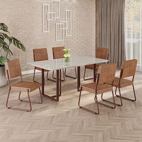 Conjunto Sala de Jantar Mesa 160x90cm Base Lunna Tampo MDF Laca com Vidro Napoli Marrom