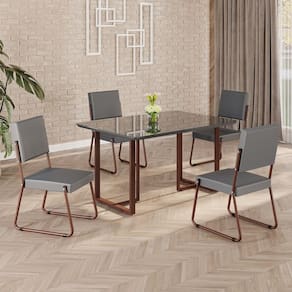 Conjunto Sala de Jantar Mesa 120x90cm Base Lunna Tampo MDF Laca com Vidro Napoli Grafite /Marrom