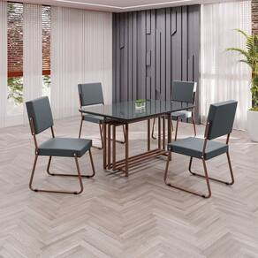 Conjunto Sala de Jantar Mesa 120x90cm Base Pérola Tampo MDF Laca com Vidro Napoli Grafite / Marrom
