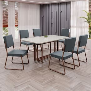 Conjunto Sala de Jantar Mesa 160x90cm Base Pérola Tampo MDF Laca com Vidro Napoli Grafite / Marrom