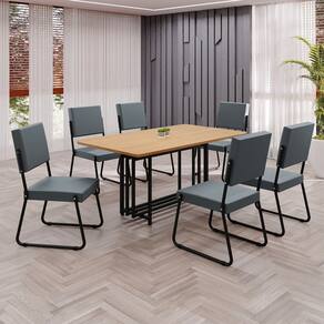 Conjunto Sala de Jantar Mesa 160x90cm Base Pérola Tampo MDF Napoli Grafite / Preto